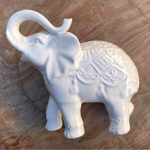 Shabby-Chic Jungalow Aesthetic White Elephant Gift Ceramic Lucky Trunk Up Decor